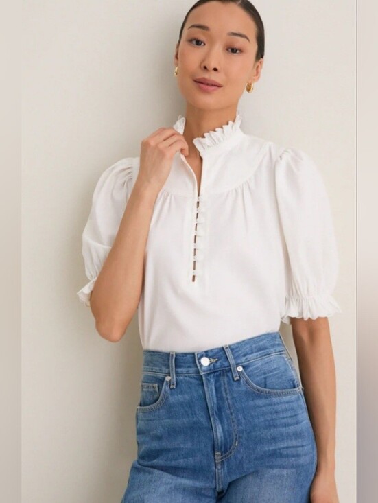 Tuckernuck Tops - Tuckernuck Pomander Place White Selena Short Puff Sleeve Blouse Size Medium
